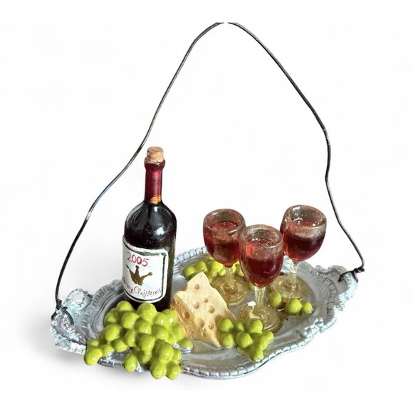 Vintage 2005 Wine And Cheese Plate Christmas Ornament Collectible - Picture 1 of 6